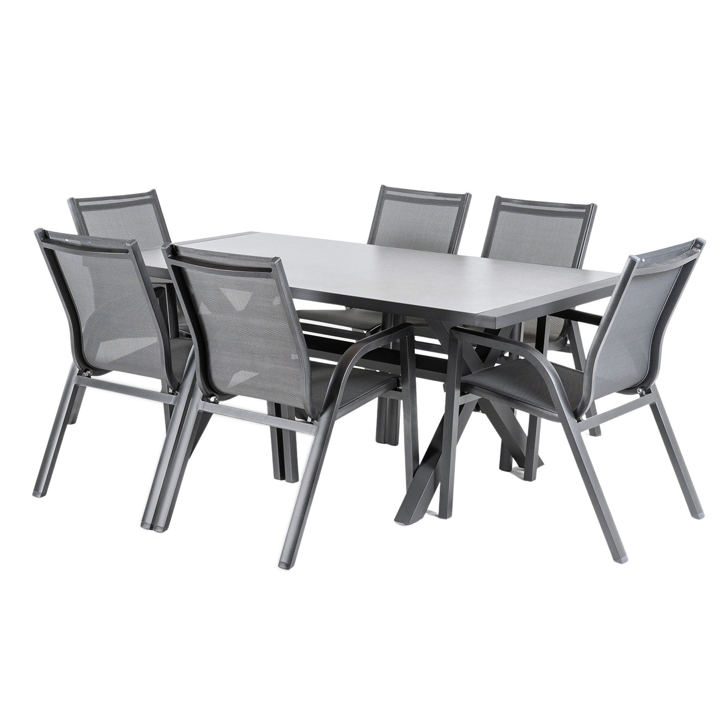Conjunto Para Jardín De Mesa De 180cm X 90 Cm Y 6 Sillones Apilables De Color Gris_0