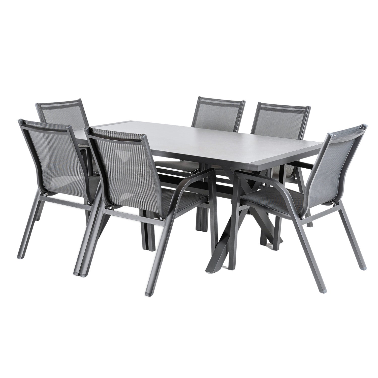 Conjunto Para Jardín De Mesa De 180cm X 90 Cm Y 6 Sillones Apilables De Color Gris_0