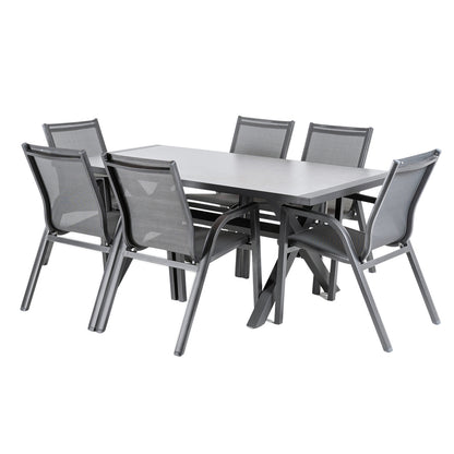 Conjunto Para Jardín De Mesa De 180cm X 90 Cm Y 6 Sillones Apilables De Color Gris_0