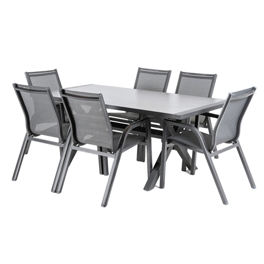Conjunto Para Jardín De Mesa De 180cm X 90 Cm Y 6 Sillones Apilables De Color Gris_0