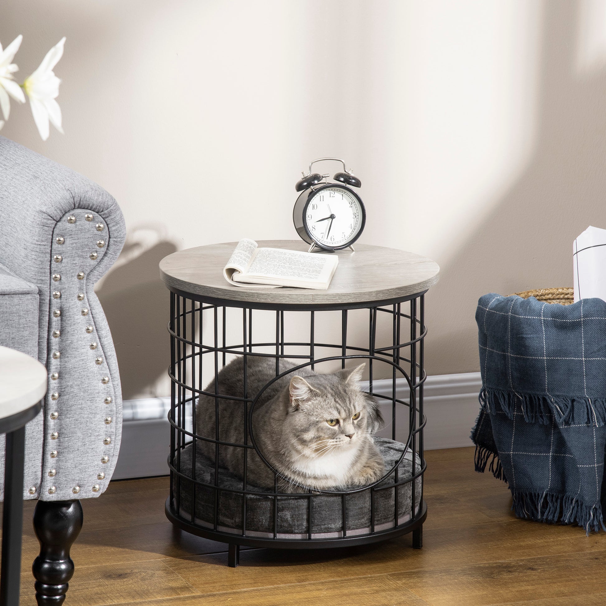 Pawhut Mesa Auxiliar Cama Para Gatos Con Orificio Cojín Desmontable 40x40x40cm_1
