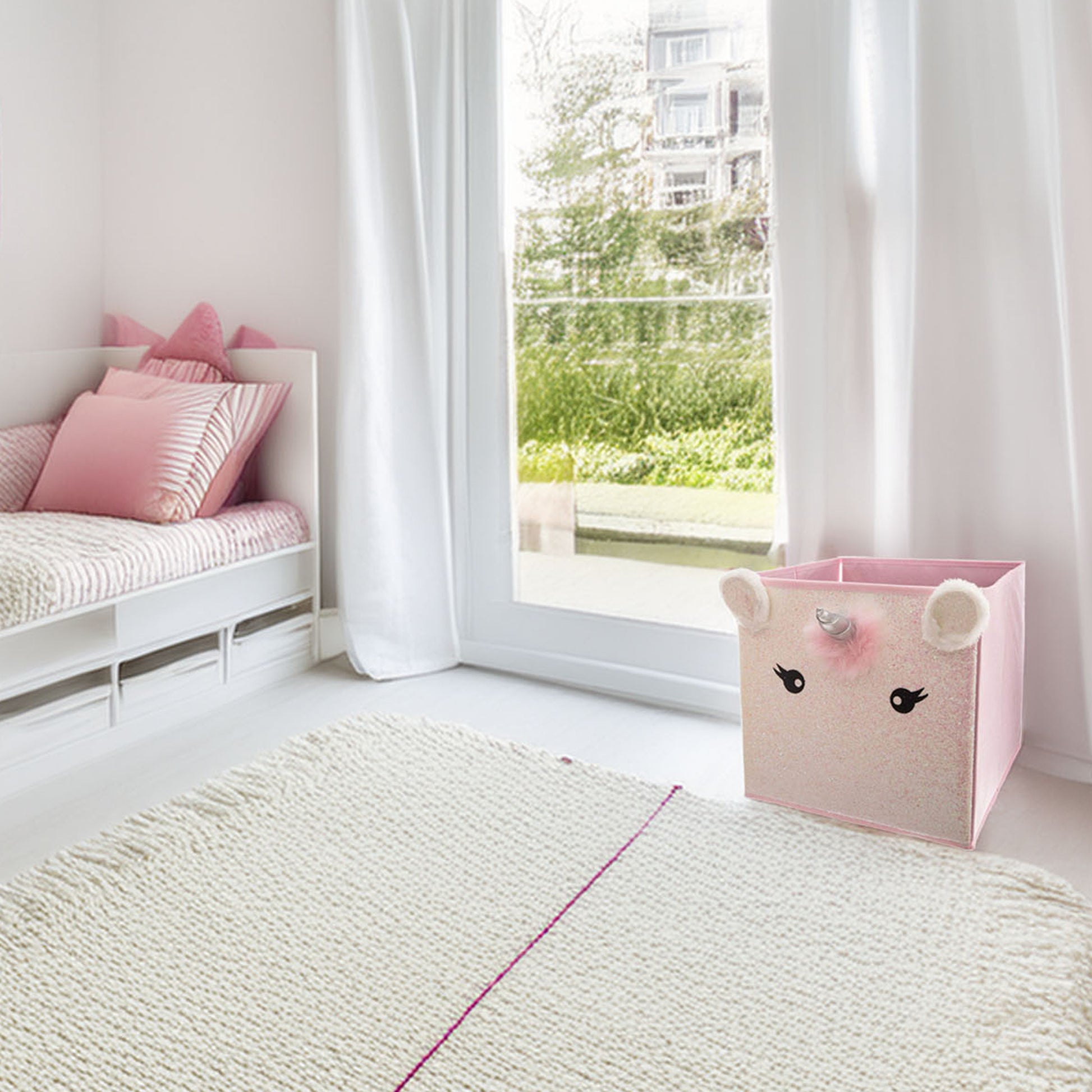 Wellhome Caja Almacenamiento Infantil Unicornio Rosa 29x39,5x29cm_3