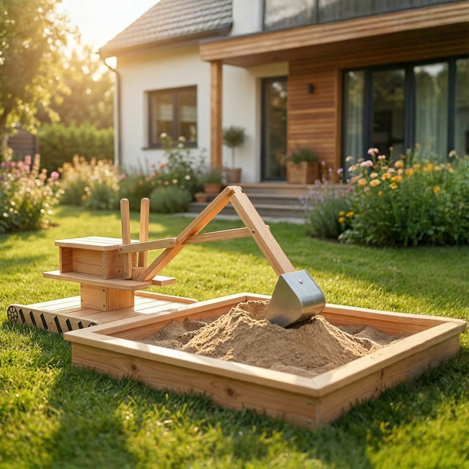 Aiyaplay Arenero Para Niños De Madera Con Excavadora Asiento Giratorio Natural_1