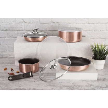 Batería De Cocina Aluminio Forjado 9 Piezas, Inducción, Asa Extraíble, Cazuelas Apilables Tapas Berlinger Haus Rose Gold Oro Rosado_1