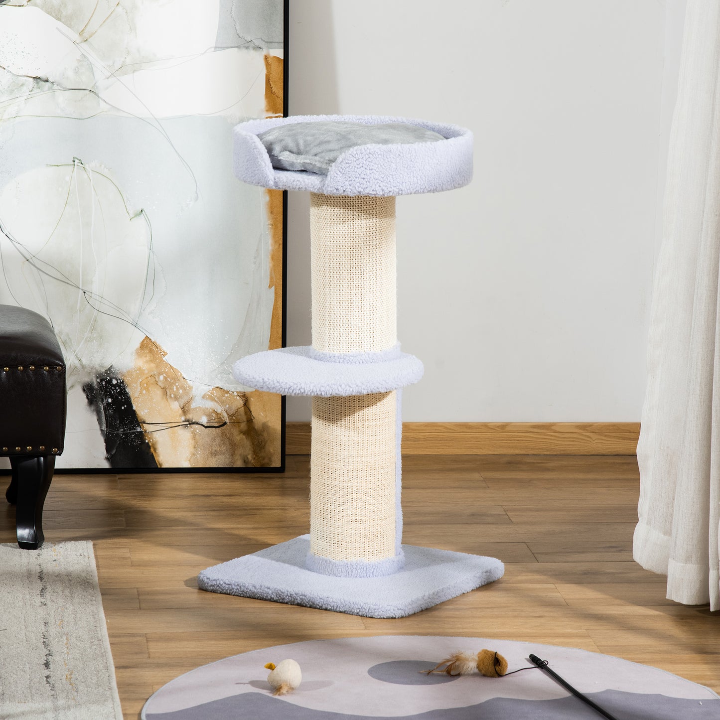 Pawhut Árbol Rascador Para Gatos Altura 91 Cm De 3 Niveles 45x45x91cm Azul Claro_1