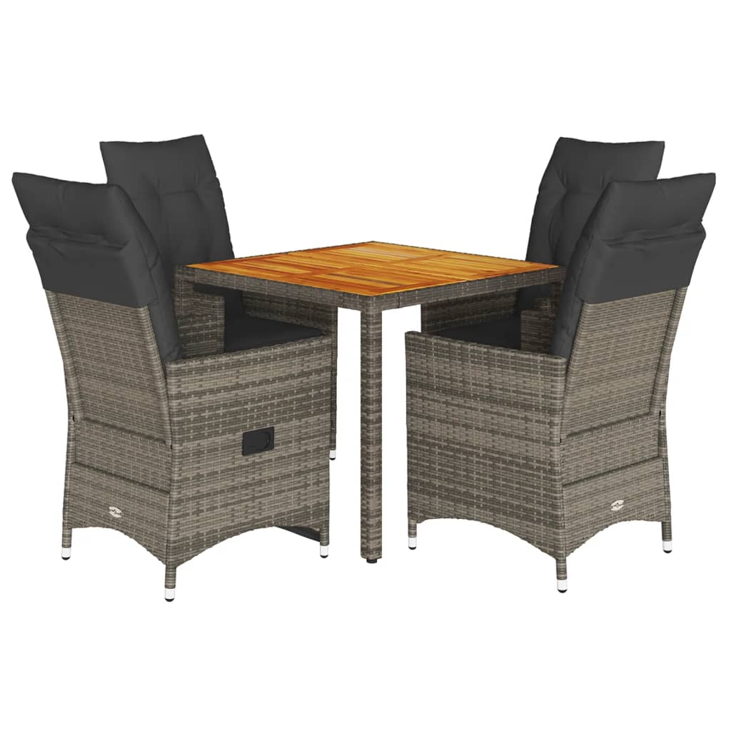 Set Comedor De Jardín 5 Piezas Con Cojines Ratán Sintético Gris / Vetonek_4