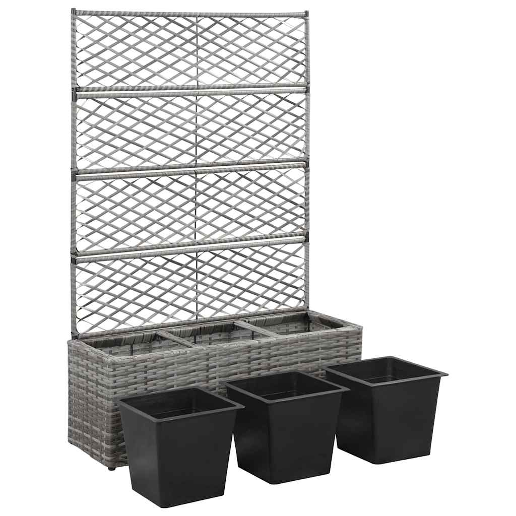 Enrejado Y Arriate 3 Macetas Ratán Sintético Gris 83x30x130 Cm_3