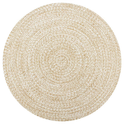 Alfombra De Yute Tejida A Mano Blanco Y Natural 120 Cm / Vetonek_4