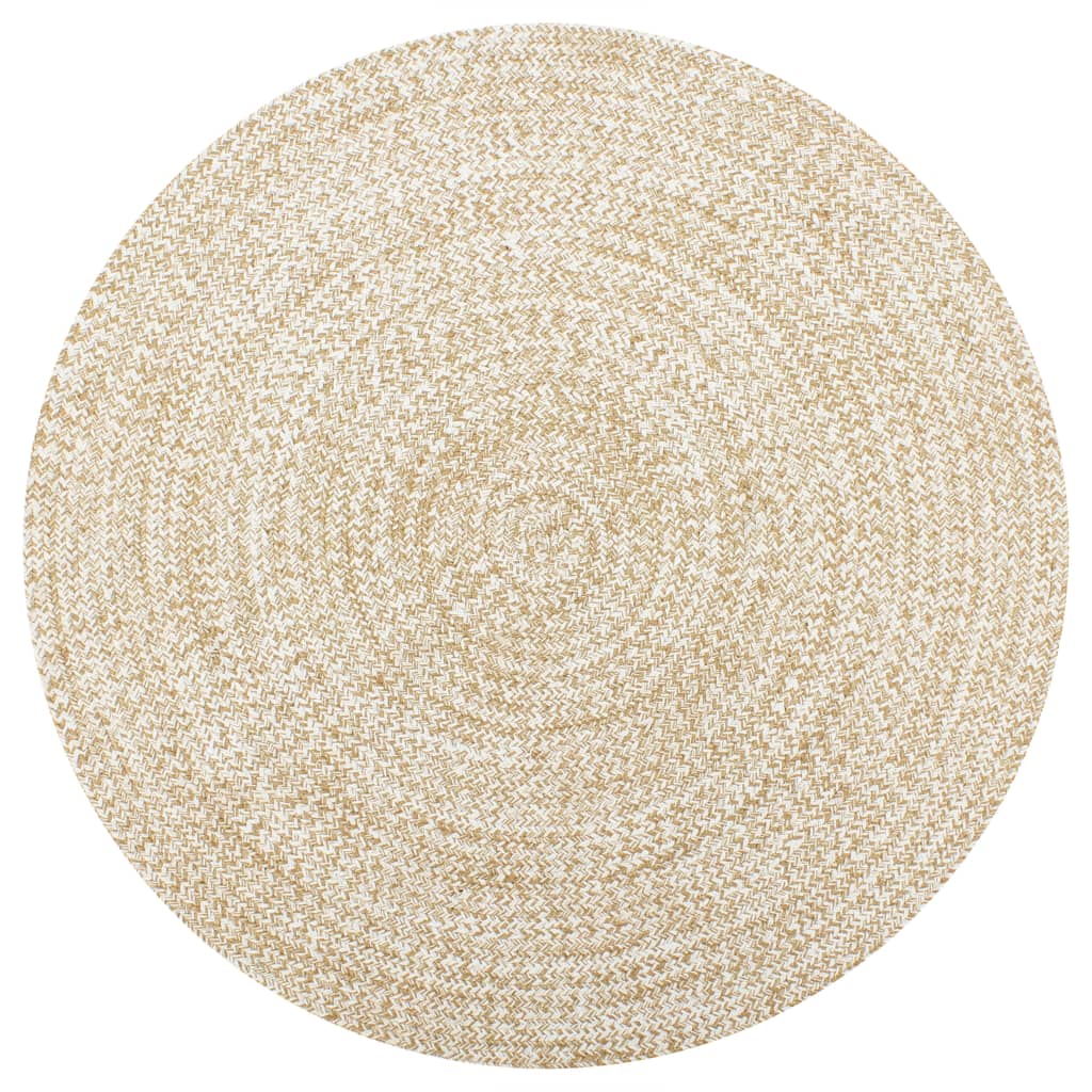 Alfombra De Yute Tejida A Mano Blanco Y Natural 150 Cm / Vetonek_1