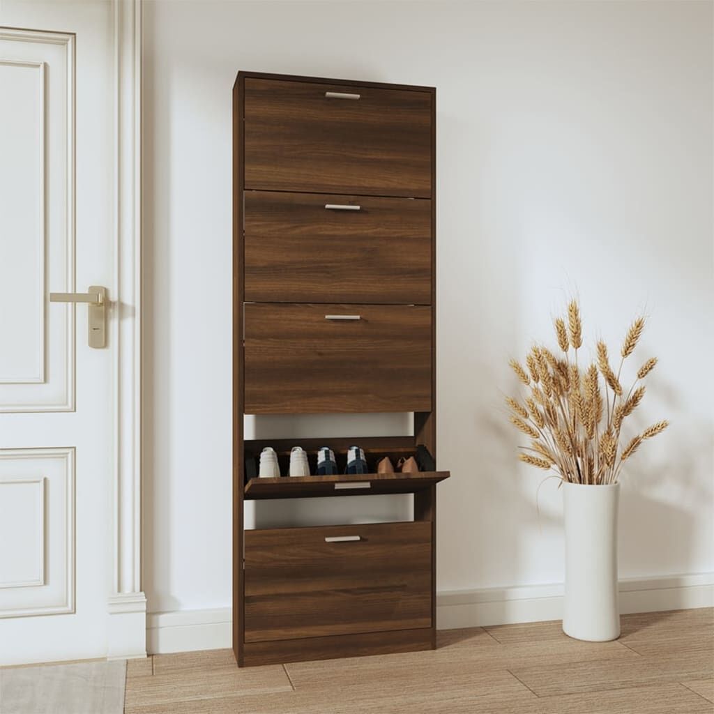Vidaxl Mueble Zapatero Madera Contrachapada Marrón Roble 59x17x169 Cm_1