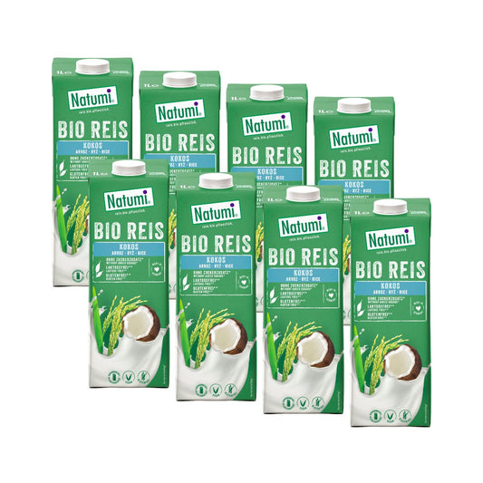 Pack de 8 bebidas biológicas de coco e arroz Natumi 1 litro