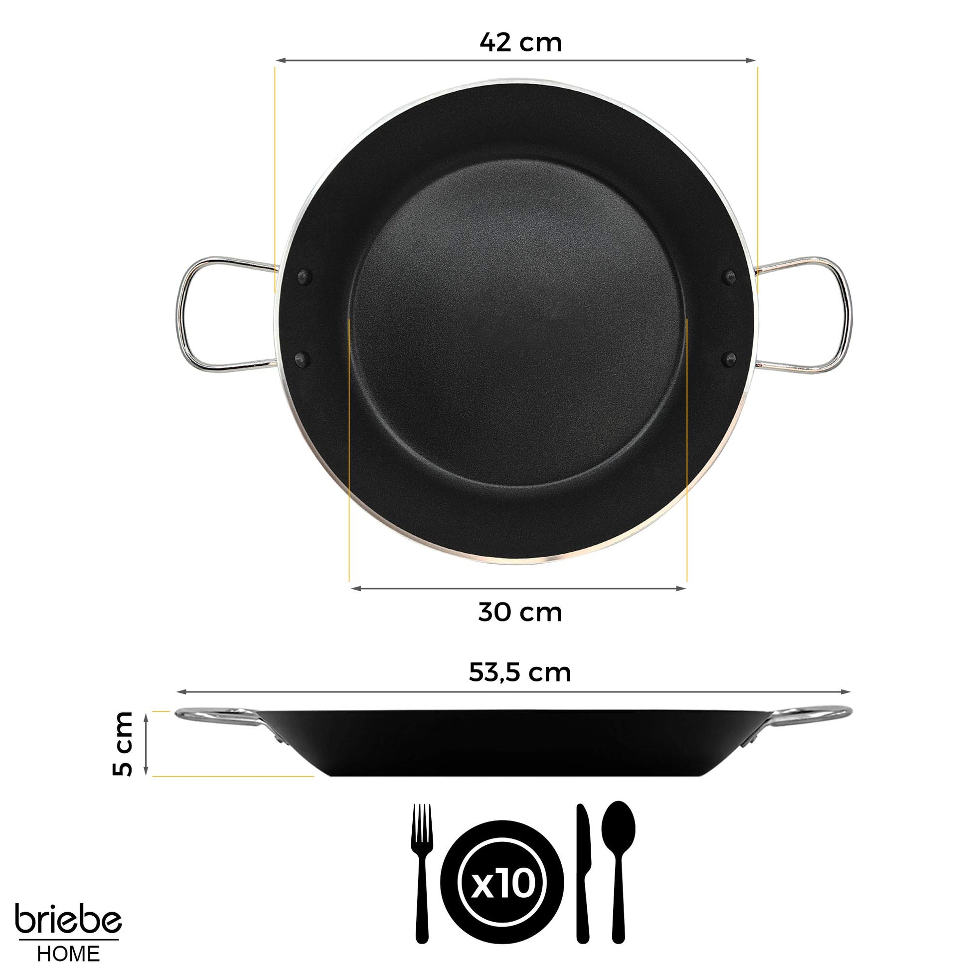 Briebe Paellera Inducción 42cm, 9-10 Raciones, Aluminio Prensado, Antiadherente Sin Pfoa, 3mm Espesor, Zafrán, Negro_5