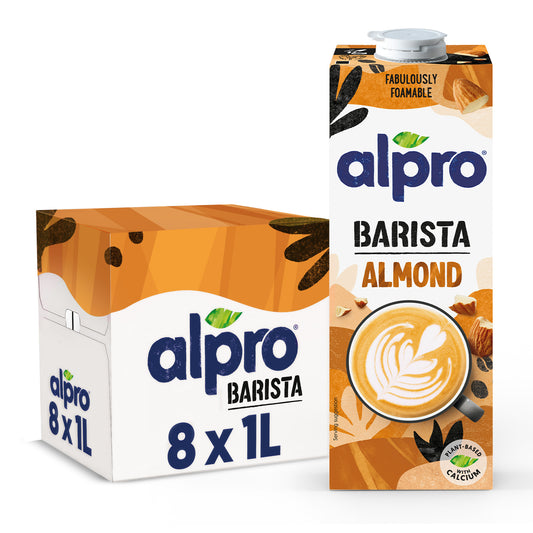 Embalagem de 8 bebidas de amêndoa Alpro Barista, 1 litro