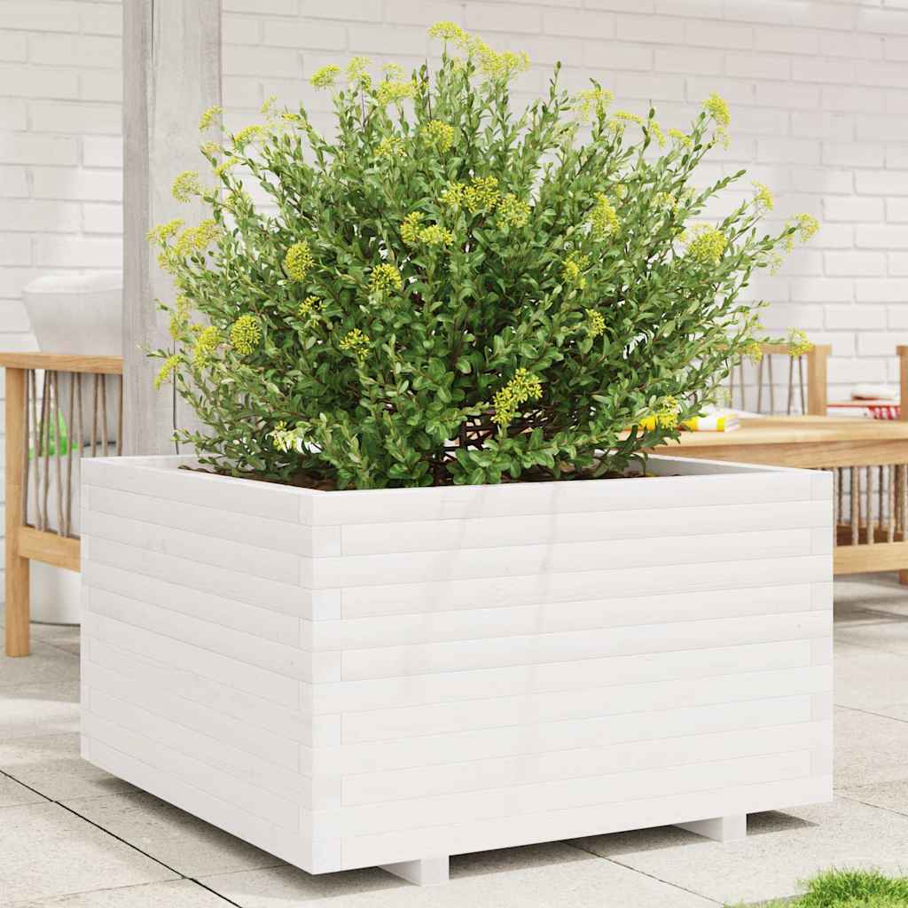 Jardinera Madera Maciza De Pino Blanco 80x80x49,5 Cm_1
