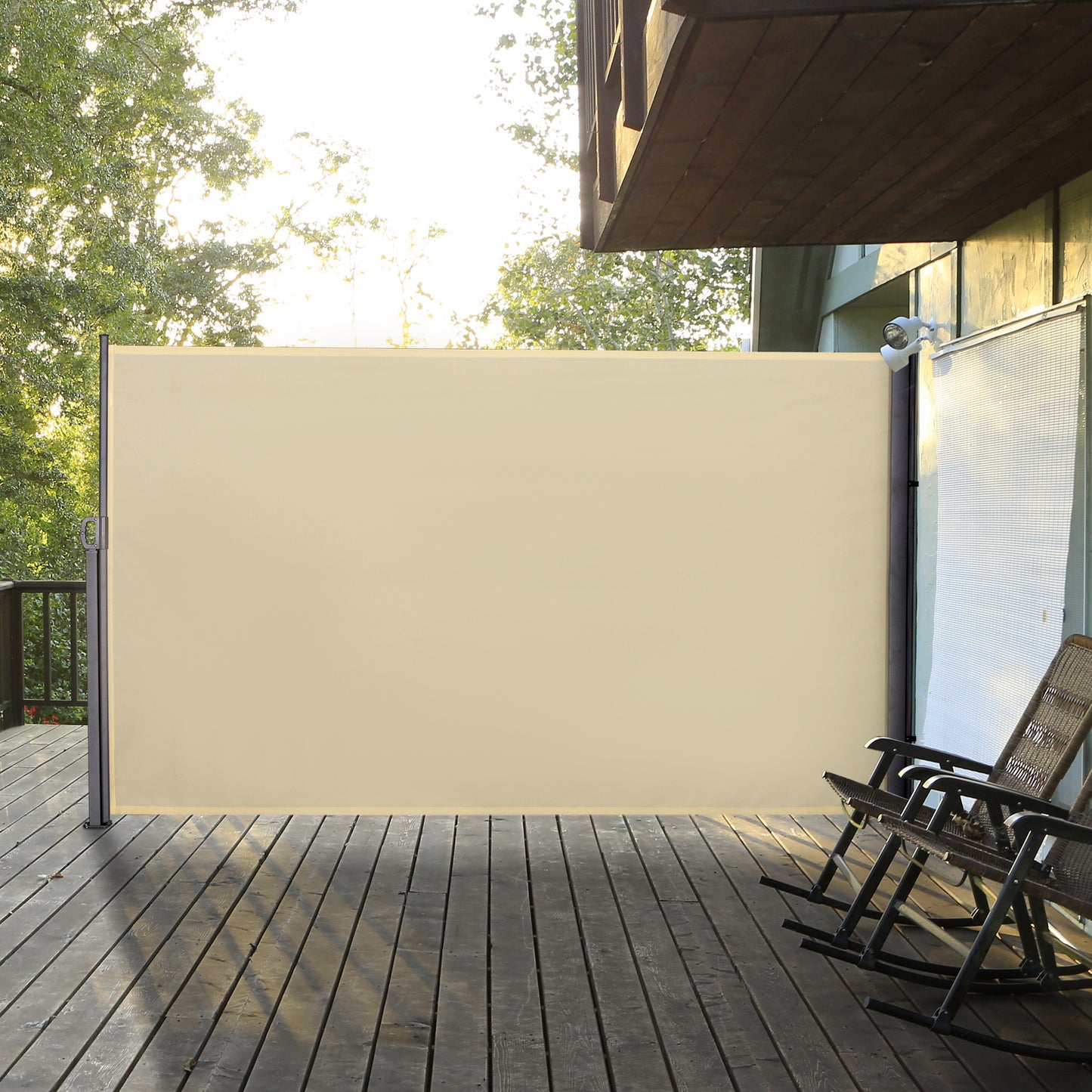 Outsunny Toldo Lateral Retráctil 300x180cm Pantalla Enrollable Para Jardín Crema_1