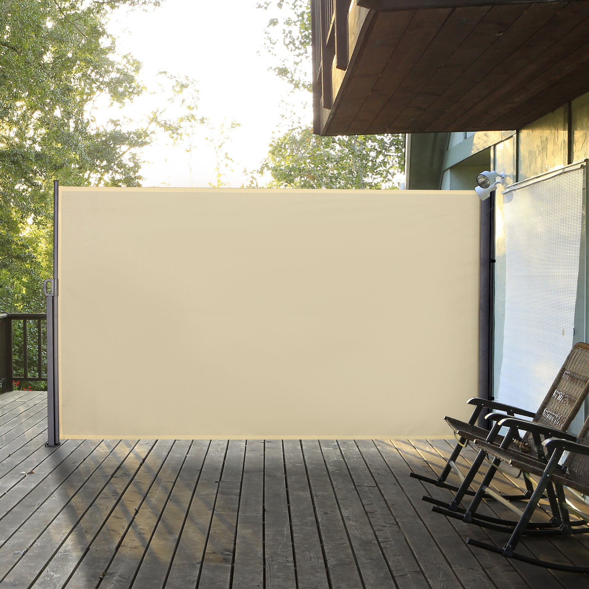 Outsunny Toldo Lateral Retráctil 300x180cm Pantalla Enrollable Para Jardín Crema_1