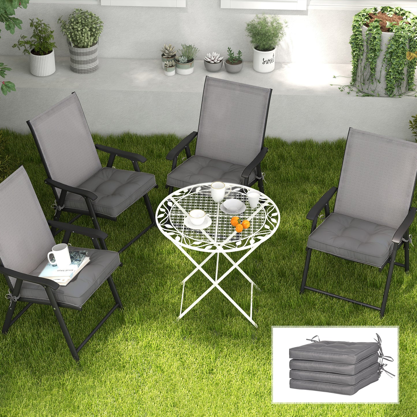 Outsunny Conjunto De Cojines Para Sillas De Comedor 42x42x5 Cm Gris Oscuro_1