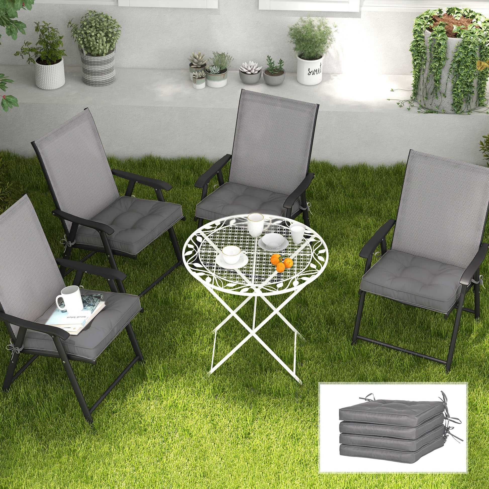 Outsunny Conjunto De Cojines Para Sillas De Comedor 42x42x5 Cm Gris Oscuro_1