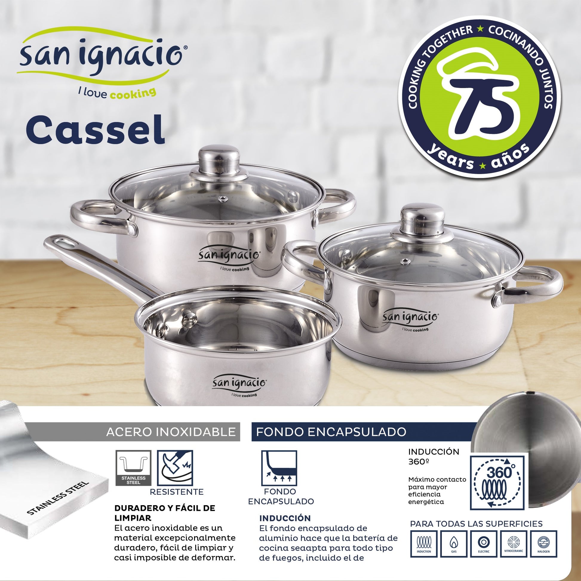Bateria De Cocina 5 Piezas San Ignacio Cassel De Acero Inoxidable Con Juego De Sartenes (18/22/26 Cm) San Ignacio Jolie En Aluminio Forjado