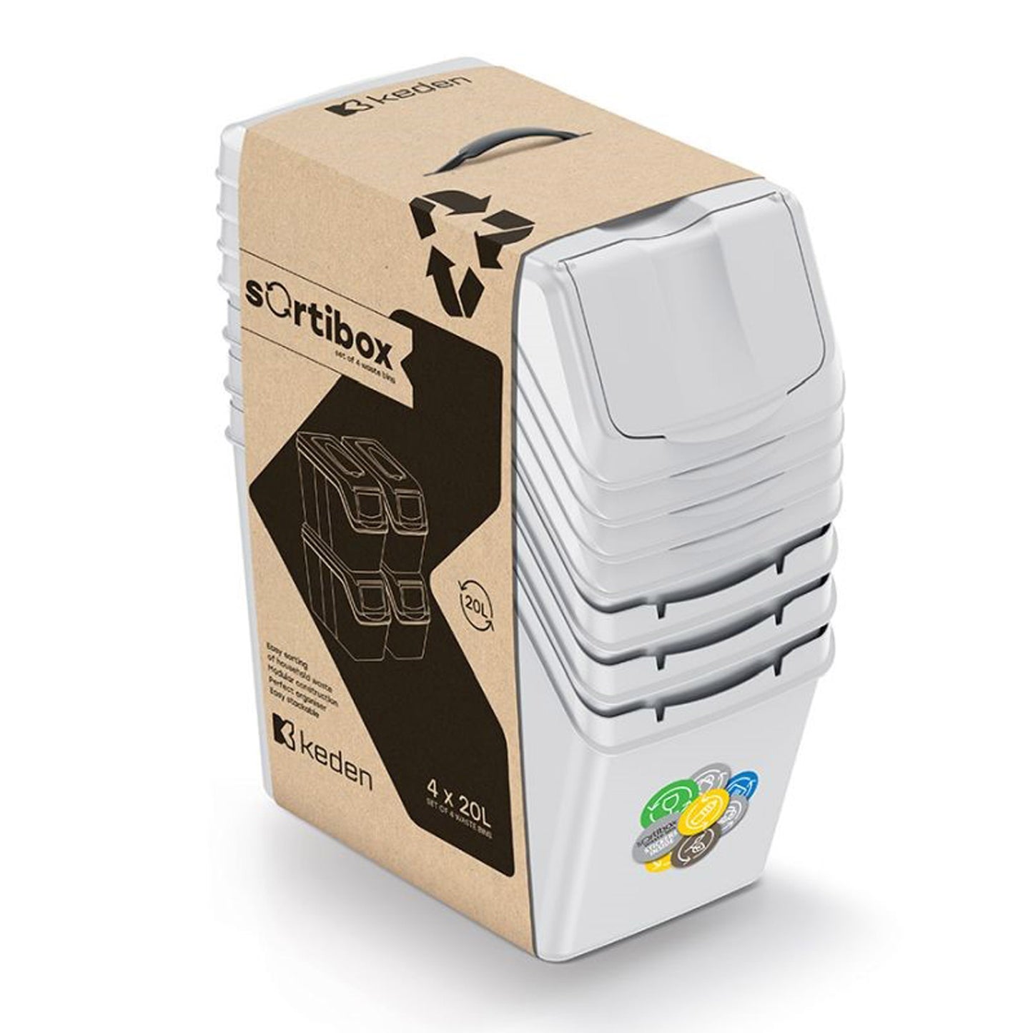 Set De 4 Cubos De Basura Keden Sortibox Para Reciclado, Blanco Roto, Volumen 4x20l_2