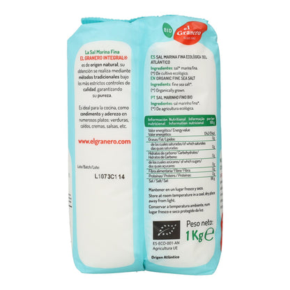 Sal marinho fino biológico El Granero, 1 kg