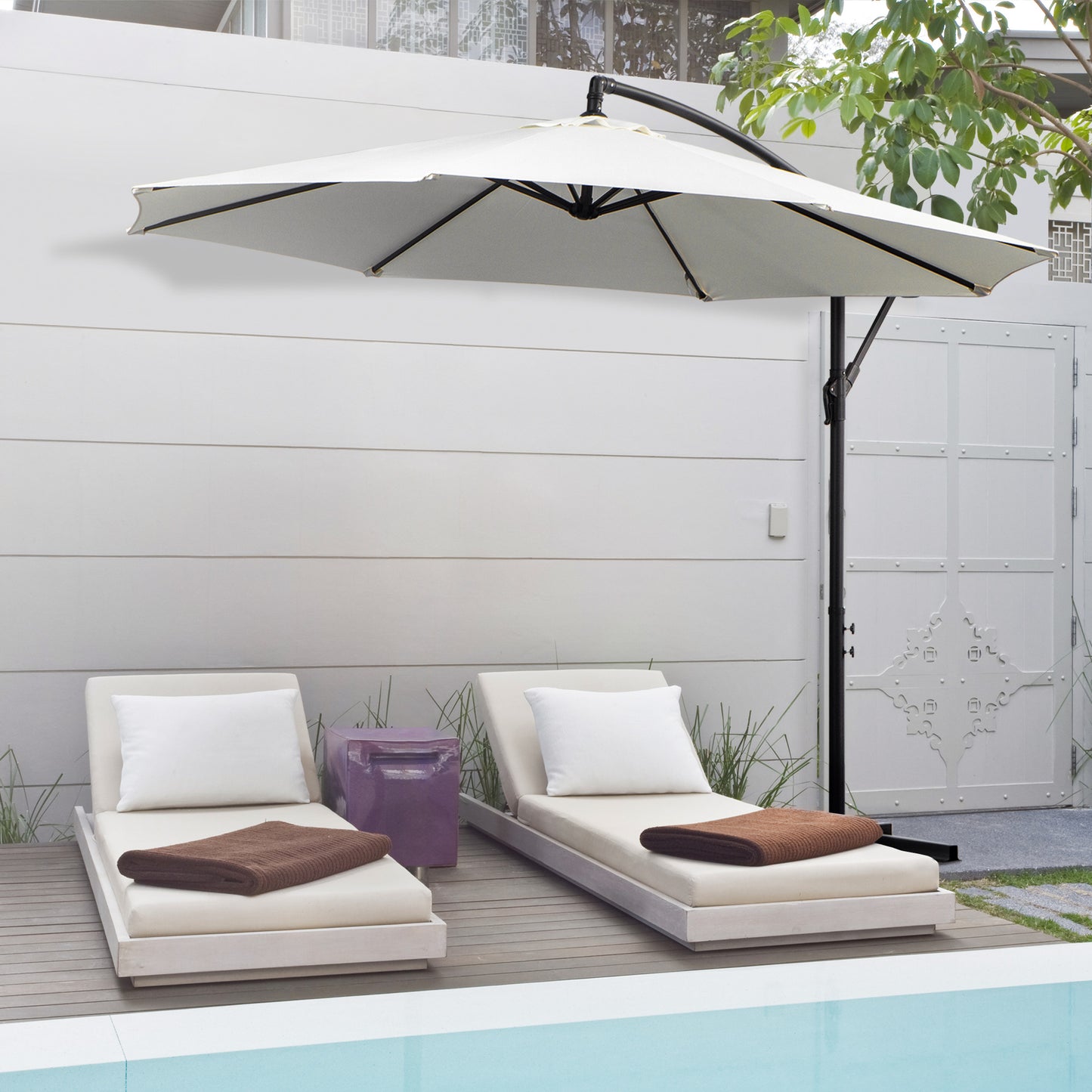 Outsunny Parasol Excéntrico Ø300 Cm Inclinable Con Manivela Para Jardín Crema_1
