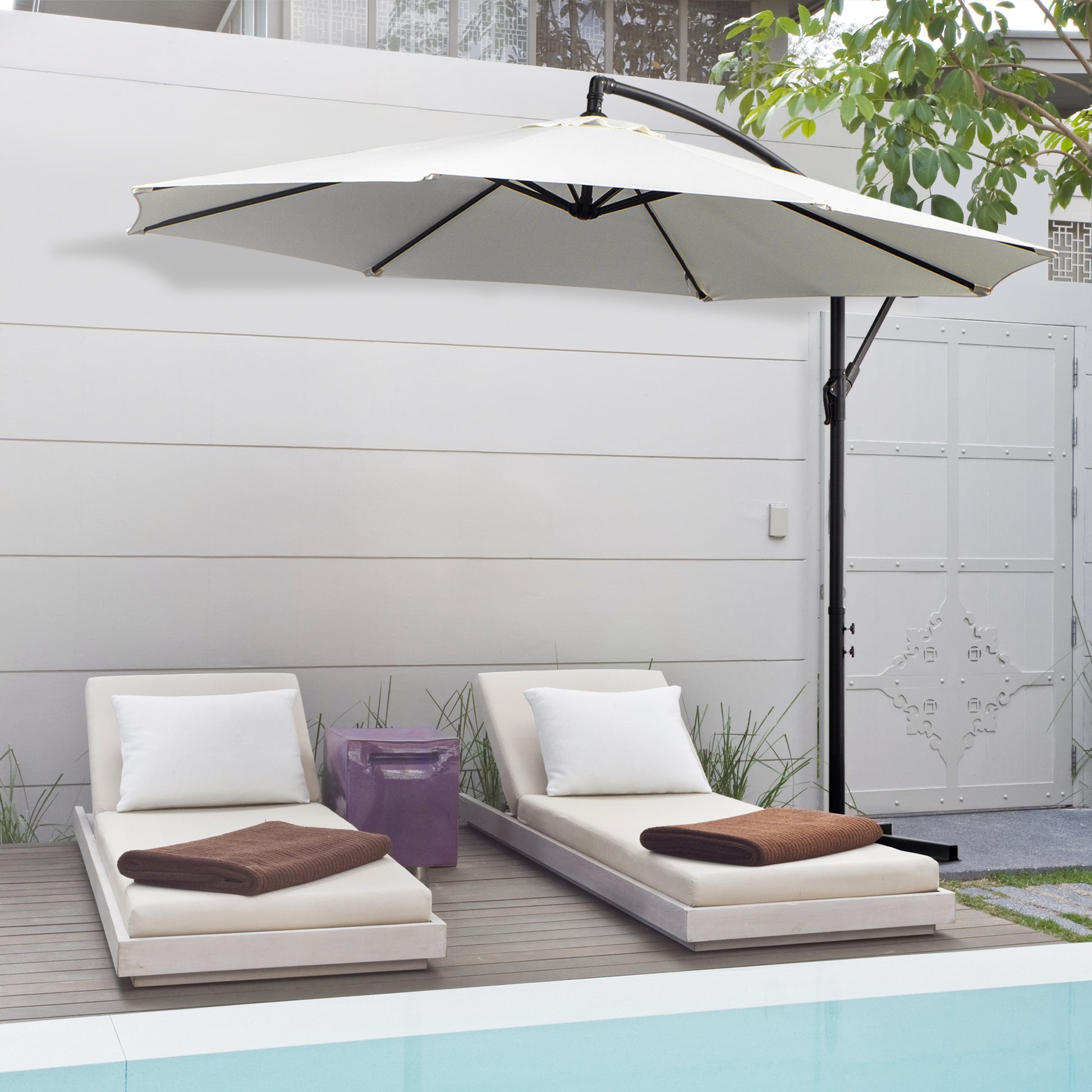 Outsunny Parasol Excéntrico Ø300 Cm Inclinable Con Manivela Para Jardín Crema_1
