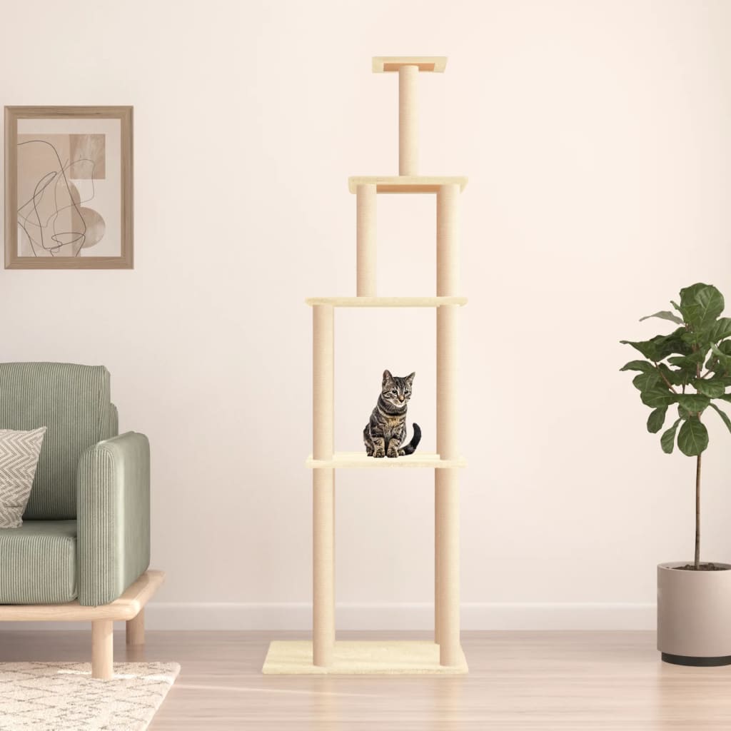 Rascador Para Gatos Con Postes De Sisal Color Crema 183 Cm_1