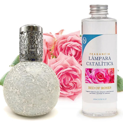 Lámpara Catalítica Mosaico Blanco + Aroma Bed Of Roses 500ml - Elimina Malos Olores, Impurezas Y Perfuma_0