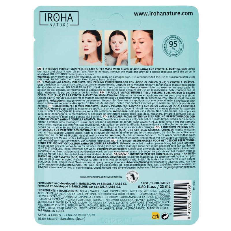 Máscara de tecido peeling com ácido glicólico Iroha Nature Perfect Skin 23 ml
