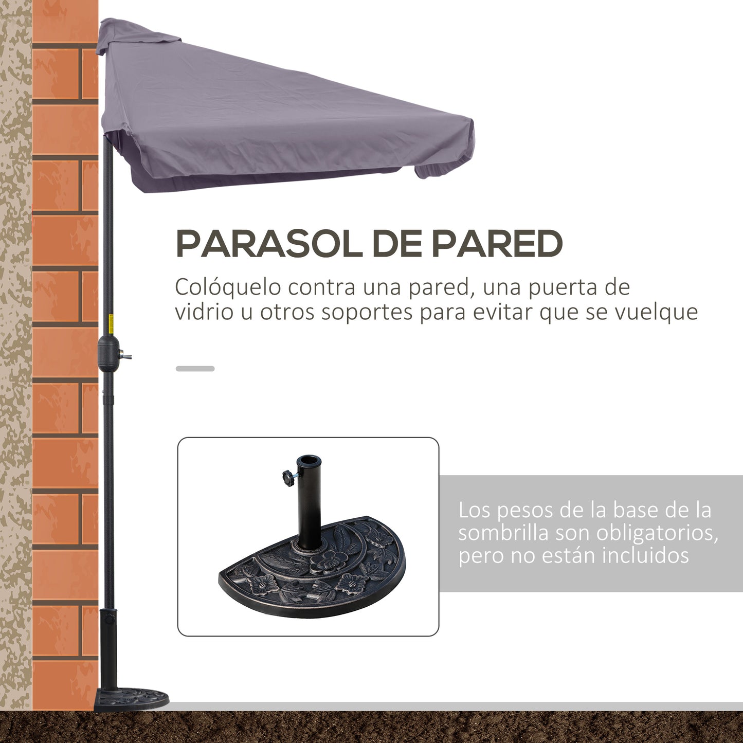 Outsunny Sombrilla Rectangular 230x130x249 Cm Con Manivela Protección Uv Gris_5