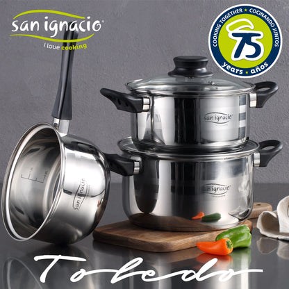 Bateria De Cocina 5 Piezas San Ignacio De Acero Inoxidable Con Set De 3 Utensilios De Cocina En Silicona Foodies