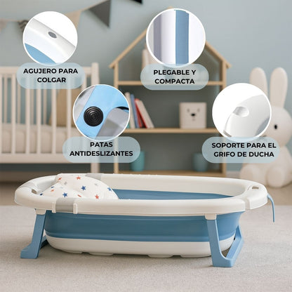 Bathby Bañera Plegable Azul Para Bebés, Cojín Reductor, Termómetro, Patas Antideslizantes (azul Pastel)_3