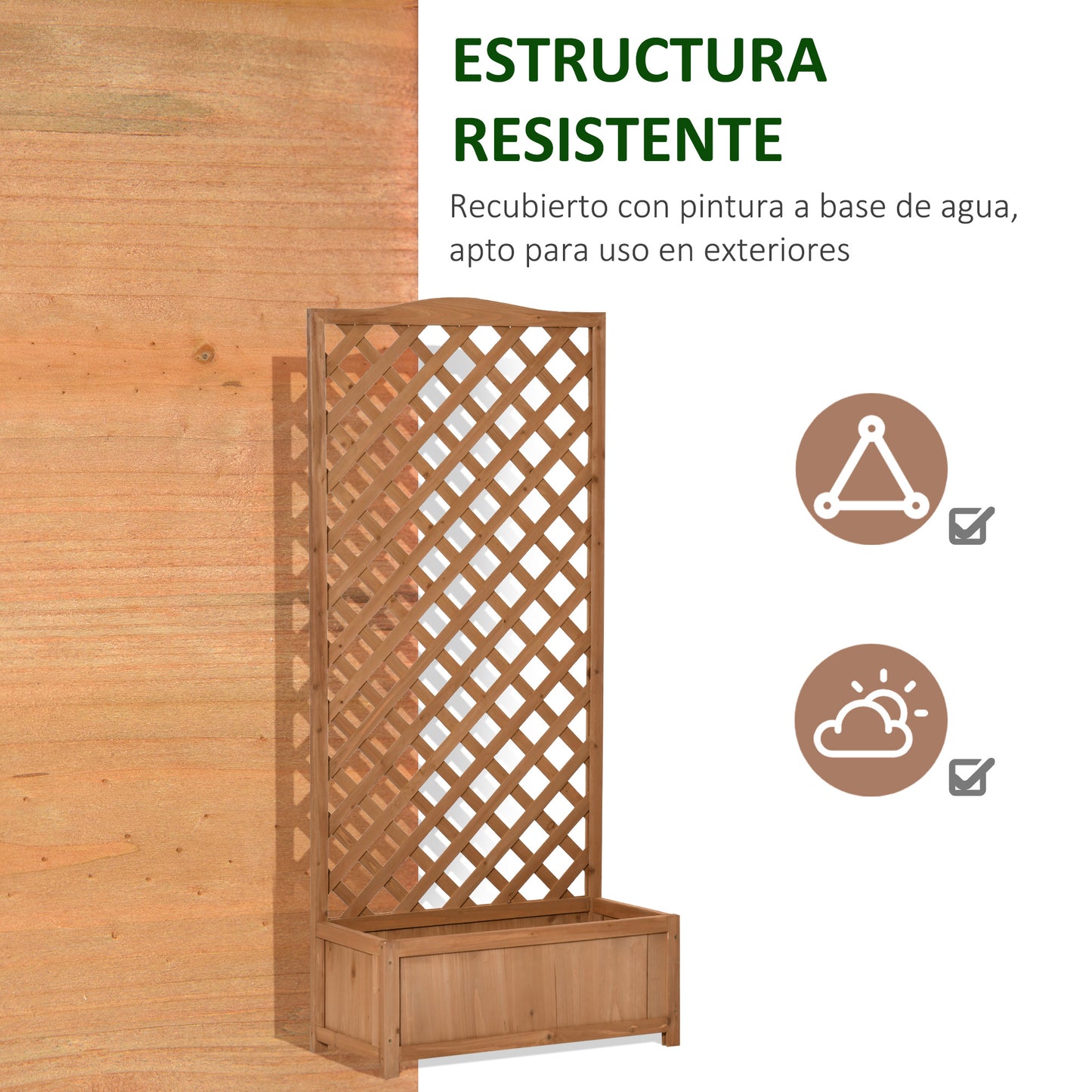 Outsunny Jardinera Con Enrejado Madera Arriate Para Trepadora 76x36x170cm Marrón_5
