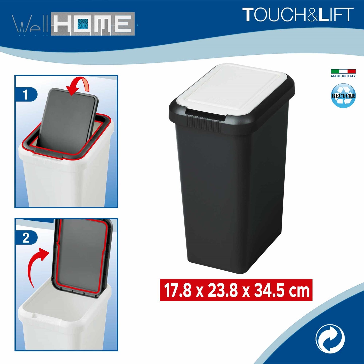 Set 4 Papeleras touch & Lift De 9l Ámbar, Azul, Blanco Y Verde_3
