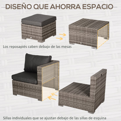 Outsunny Conjunto 8 Piezas De Sofás Ratán Con Mesa De Centro Y Reposapiés_5