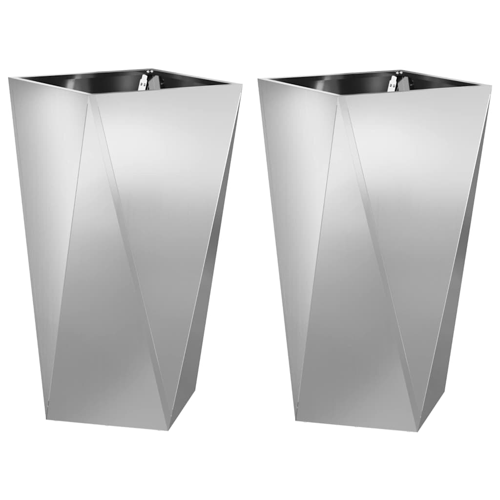 Jardinera 2 Uds. Plateado 40 X 40 X 75 Cm Acero Galvanizado_0