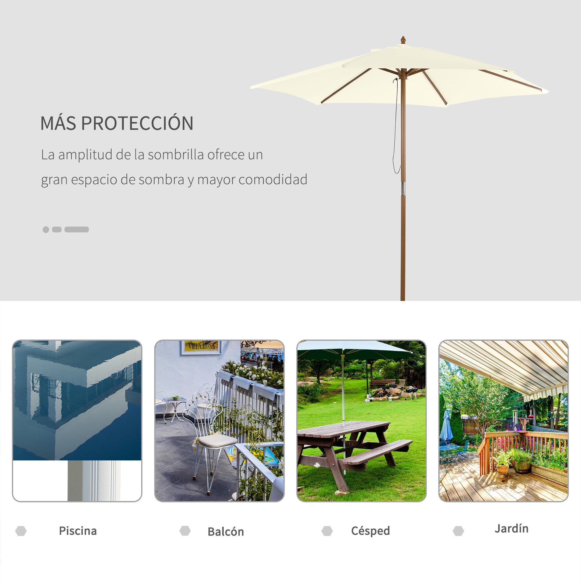 Outsunny Sombrilla De Jardín Ø250x230 Cm Con Poste Desmontable Blanco_5