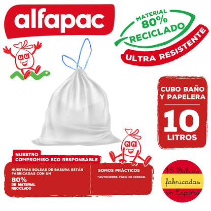 80% Reciclado 4 Rollos De 15 Bolsas De Basura  10l Con Autocierre
