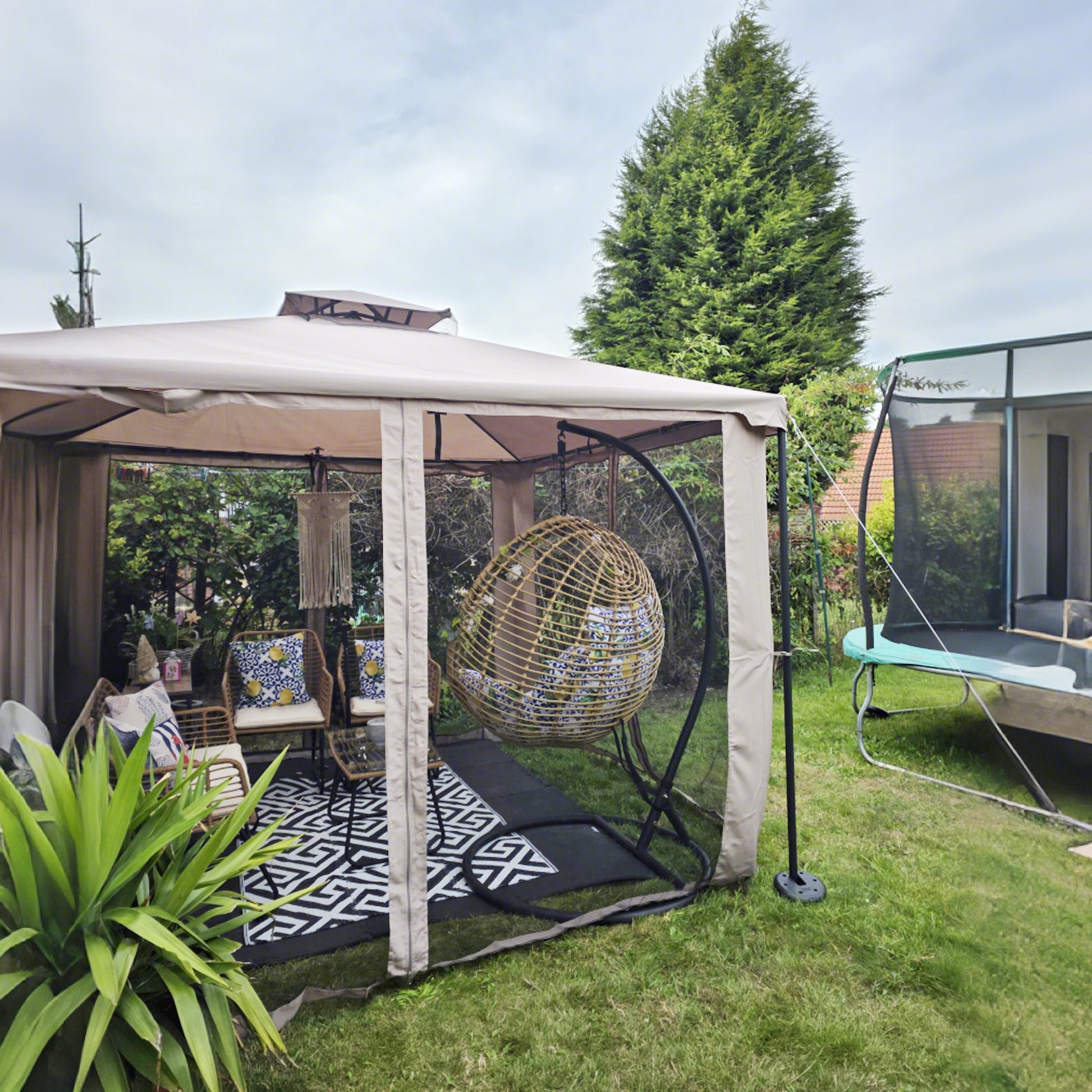 Outsunny Cenador De Jardín 3x3m Con Doble Techo 4 Cortinas Mosquiteras Marrón_4