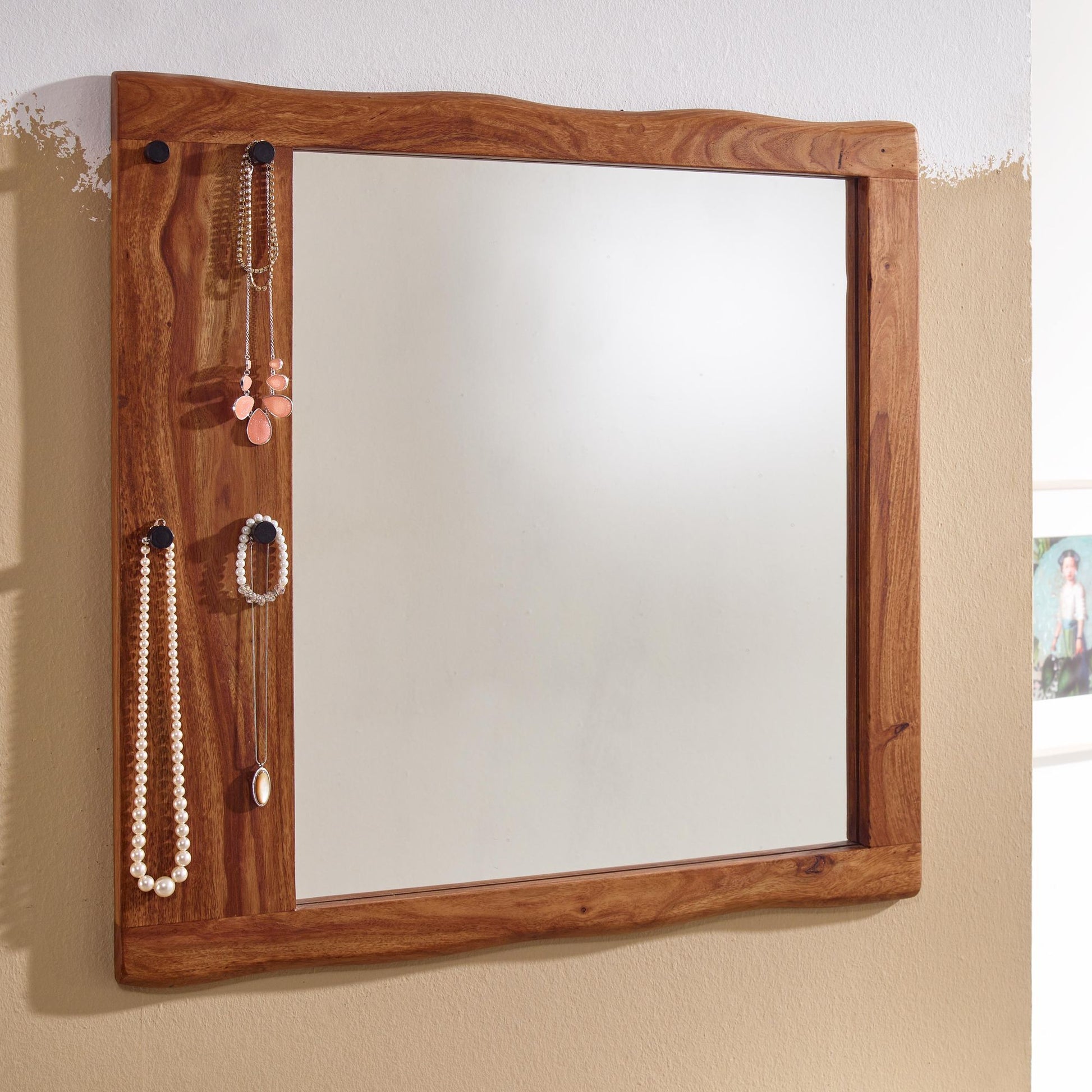 Espejo Pasillo Madera Maciza De Sheesham 80x80x3 Cm_1