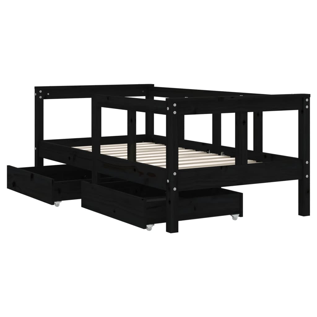 Vidaxl Estructura De Cama Niños Con Cajones Madera Pino Negro 70x140cm_3