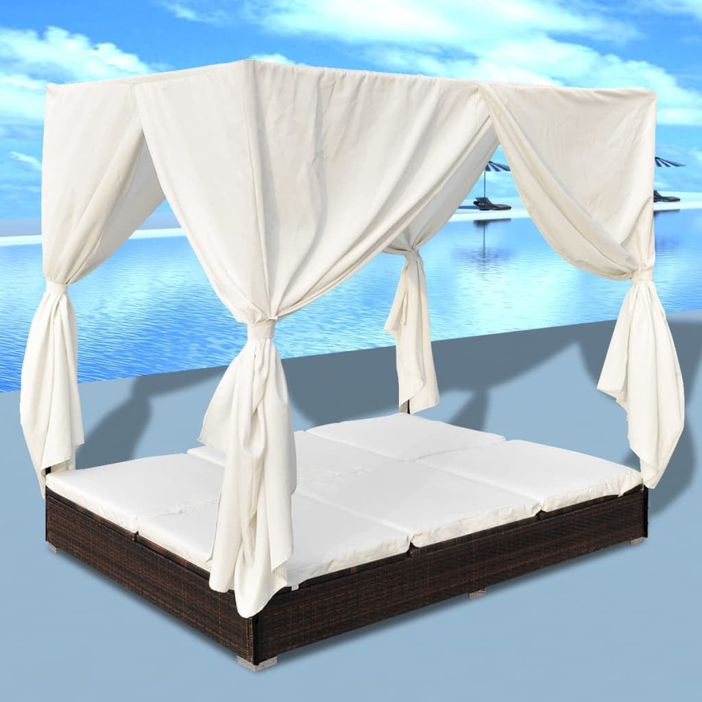 Vidaxl Tumbona Con Cortinas De Ratán Sintético Marrón_1