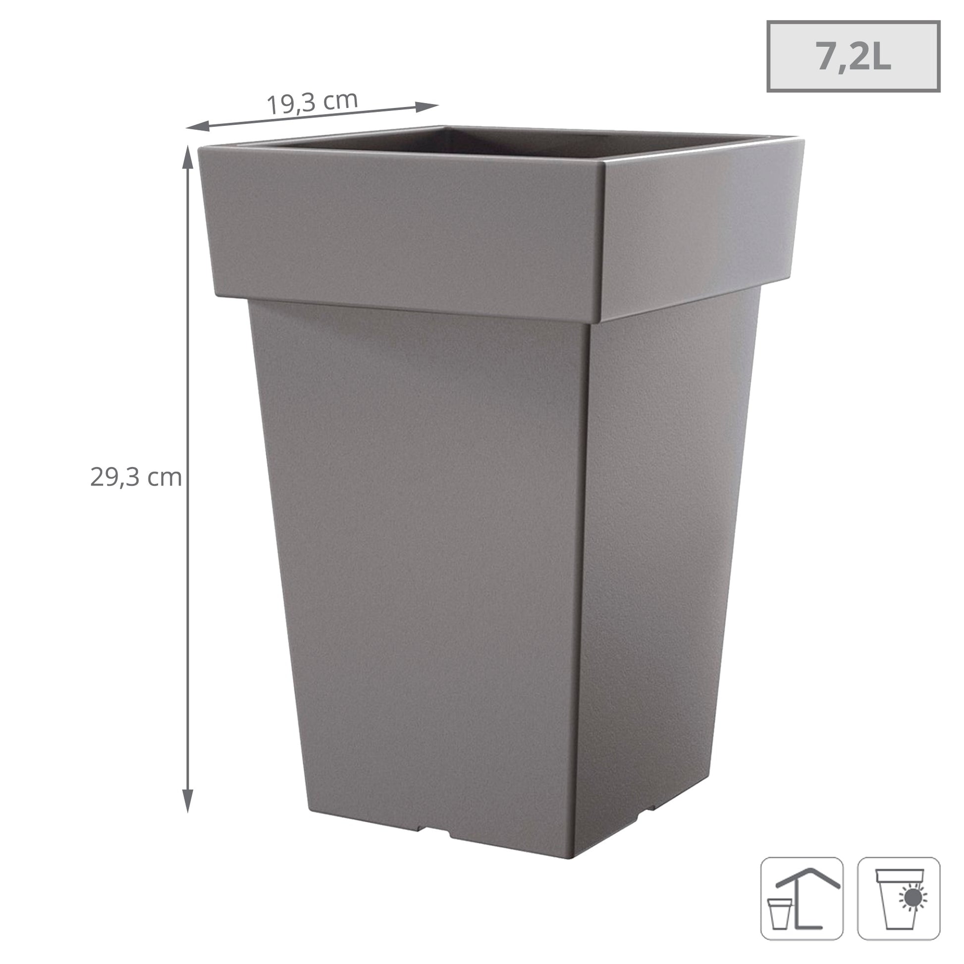 Maceta Lofly Square 7,2l., Dimensiones (mm) 193x193x293, Color Gris Piedra_2