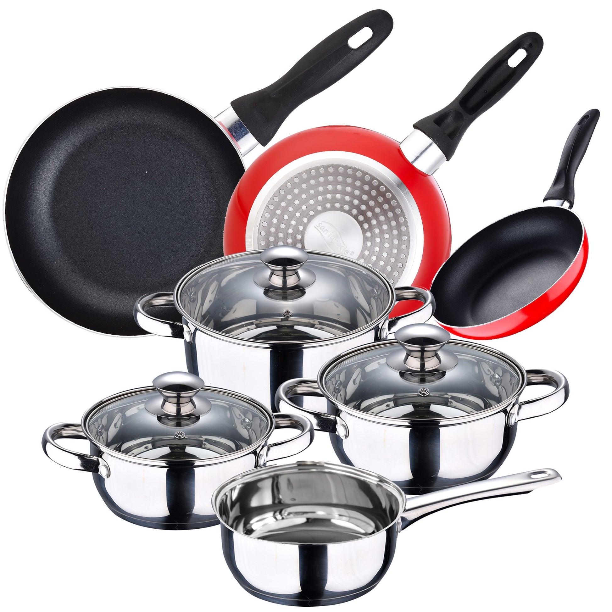 Batería De Cocina 7 Piezas San Ignacio En Acero Inoxidable + Juego De 3 Sartenes 16/20/24 Cm San Ignacio_0
