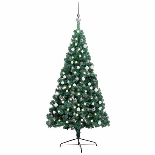 Vidaxl Medio Árbol De Navidad Con Luces Y Bolas Verde 150 Cm_0