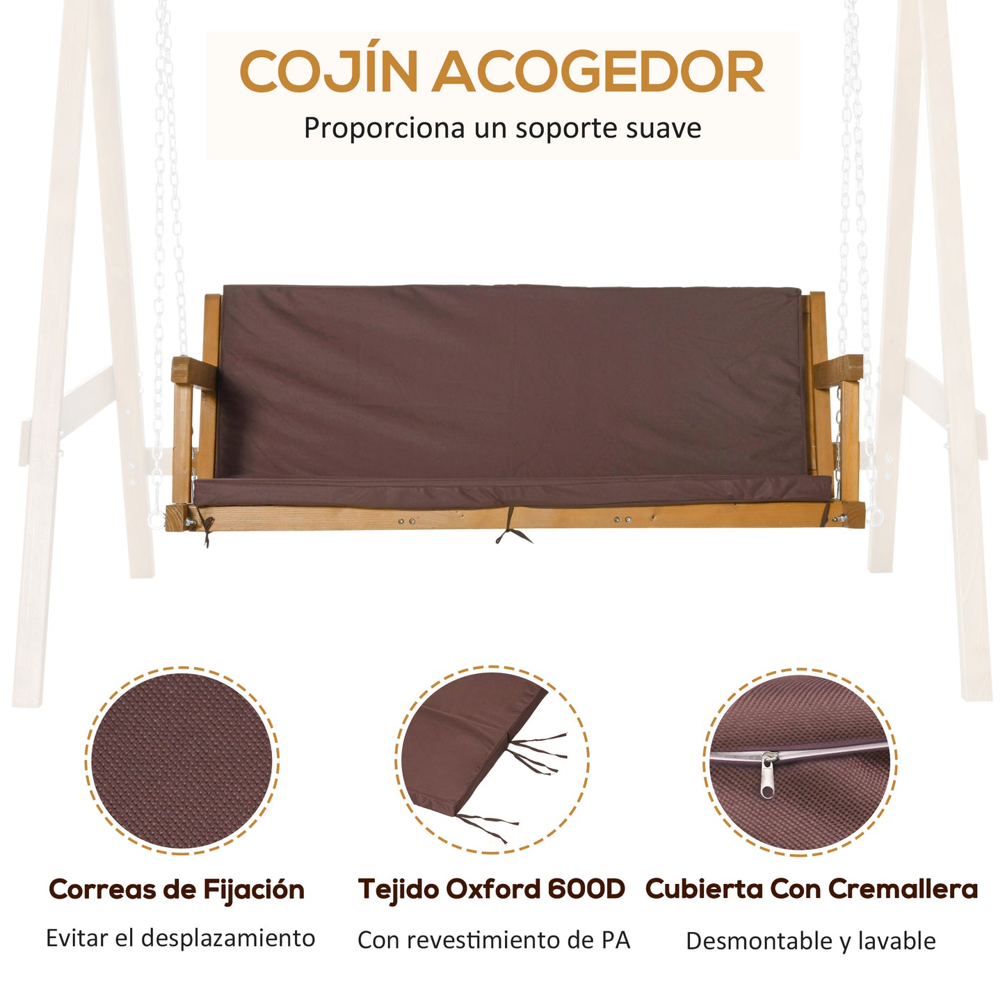 Outsunny Columpio De Jardín De 3 Plazas Con Asiento Y Respaldo Acolchados_5