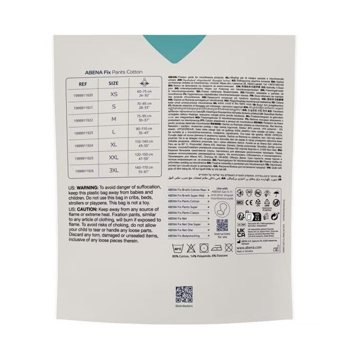 Calças Fix Algodão incontinência Abena Tamanho 3XL 3 unidades