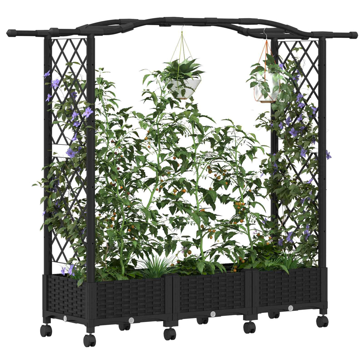 Cama Elevada Con Trellis Y Techo Negro 169 X 40 X 129 Cm Pp_2