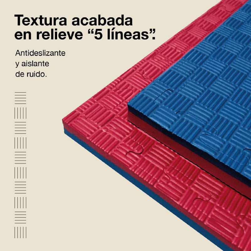 Jowy Tatami Puzzle 2cm 100x100cm, Pack 4 Unidades – Superficie 5 Líneas Rojo/azul_3